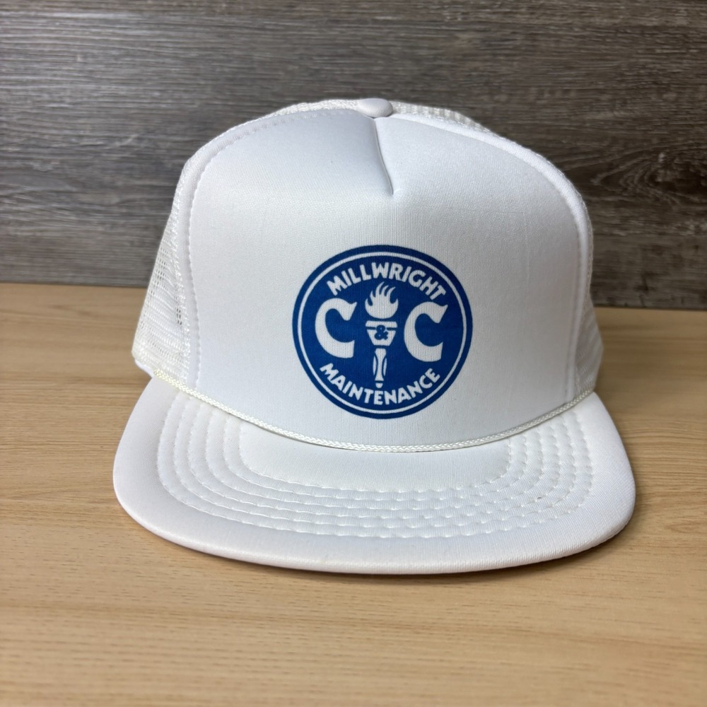 Vintage C & C Millwright Hat Cap SnapBack White Blue Trucker Adjustable